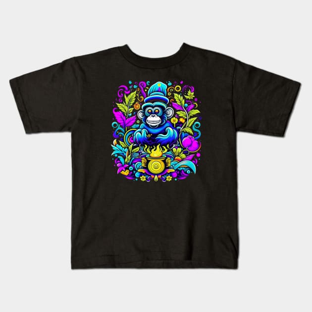 psychedelic chimp and fire Kids T-Shirt by Craftycarlcreations